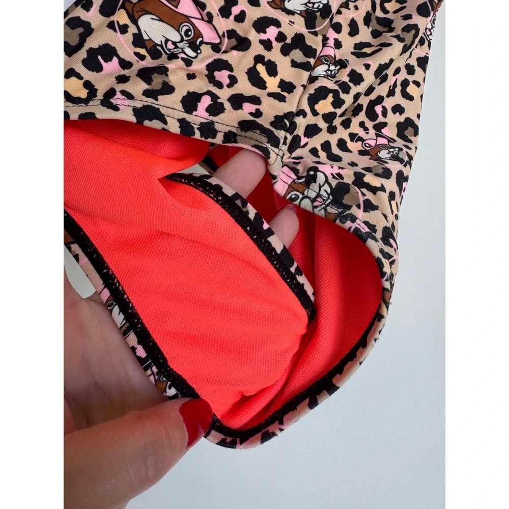 Buc-ees Girls 5T One Piece Swimsuit Leopard Print Pink Ruffle Bow‎ Swimwear